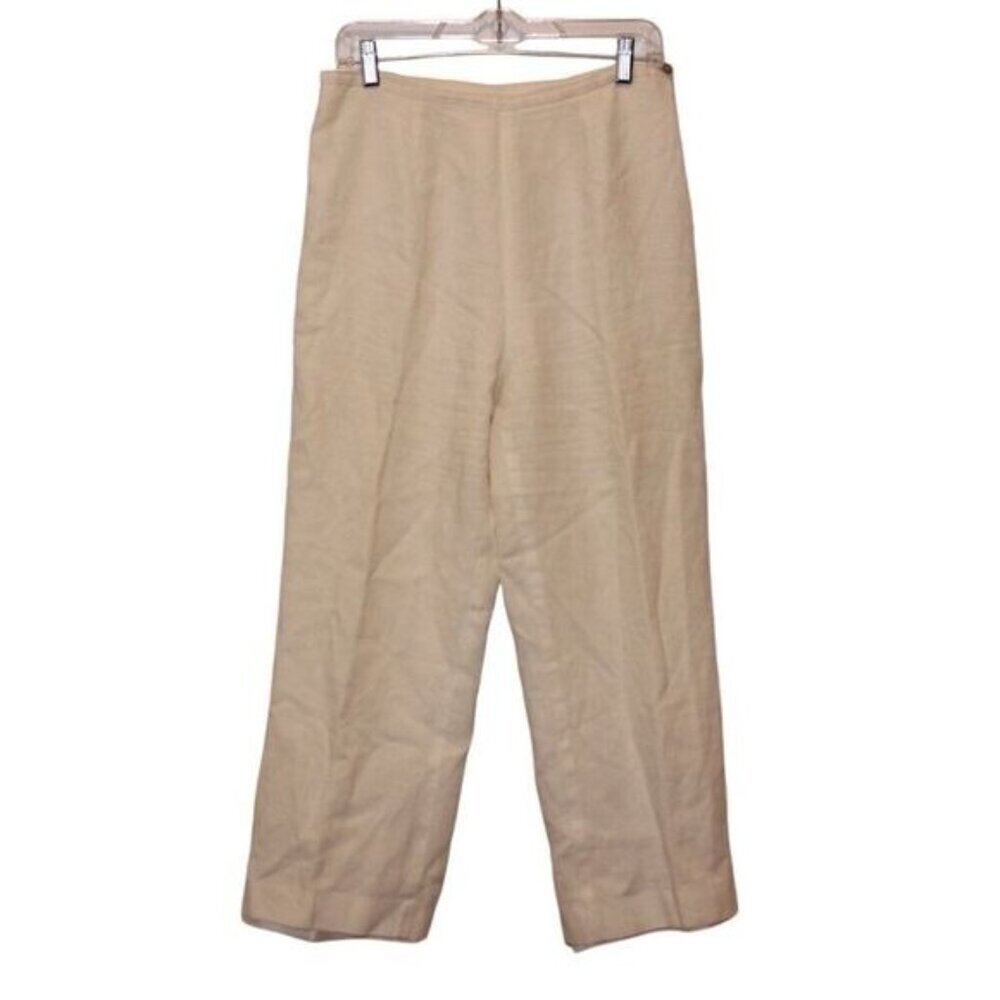 Sandro Vintage White Linen High Rise Straight Leg Trousers Pants Women's Size 12